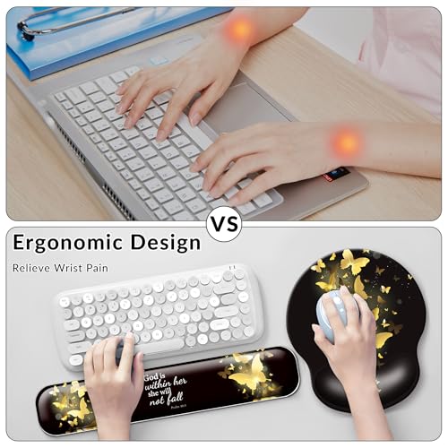 Desk Mat Set Keyboard and Mouse Pad with Wrist Rest Support | Ergonomic,Pain Relief, 4-in-1 Large Big Mousepad Computer Mats,Desk Pad Matt Mats for Desktop Home & Office - color: E3-Golden Butterflies
