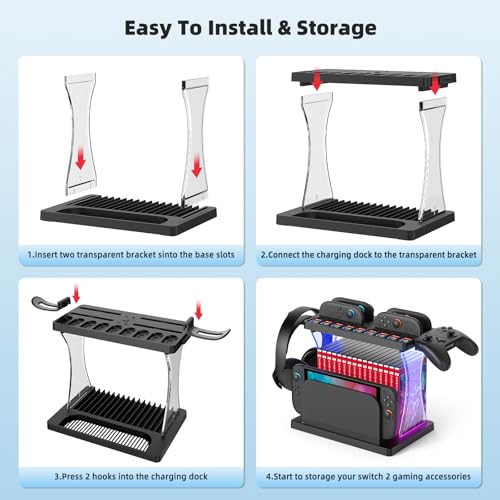 Auarte Switch 2 Accessories Organizer, Charging Dock | 5-In-1 Organizer Base, Holds Dock, 16 Game Card Case, 9 Game Cards Slot, Controller Holder