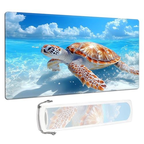 for MTG/TCG Playmat - 28x16 Inch Trading Card Game Mat with Reinforced Stitched Edges,Non-Slip Rubber Base and Free Storage Bag,Large Desk Mat,Sea Turtle Ocean - color: Sea Turtle Ocean, size: 28x16 Inch