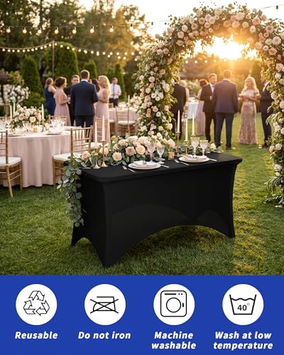 Fixwal Black Stretch Table Cloth Rectangle 2 Pack 4Ft, Spandex Fitted Table Covers Washable for Party, Trade Show, Banquet, Wedding, Buffet - color: Black, size: 4 Ft