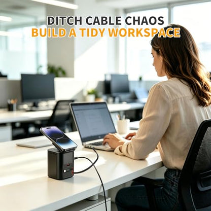 100W Multi-Function Desktop Charging Station, Wireless Charger with Dual 75cm Retractable USB-C Cables, USB-A QC3.0, Fast Charging for Laptops, Phones, Earbuds（I161C）