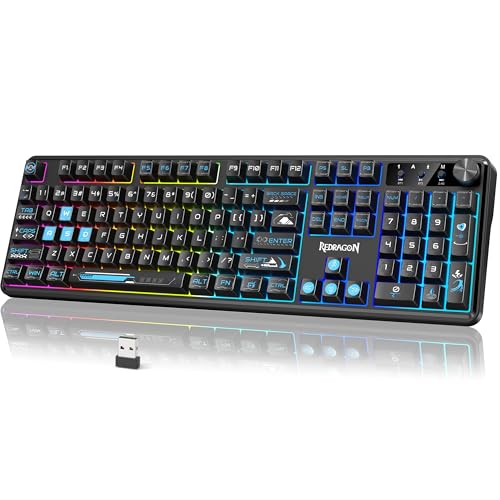 Redragon RM104 Wireless Gaming Keyboard with Knob, Tri-Mode BT/2.4G/USB-C RGB Computer Keyboards, 4000mAh Battery, Programmable Software Support, Anti-Ghosting, Compatible with PC Mac - Black & Blue - color: Black & Blue