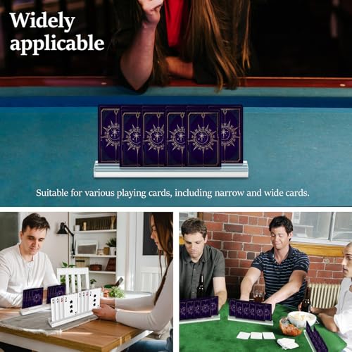 Set of 4 Clear Acrylic Playing Card Holders, Dual Groove Racks for Tabletop Cards, Playing Card Racks Stands with 2 Card Slots, Non Slip Card Deck for Bridge Canasta Strategy Card