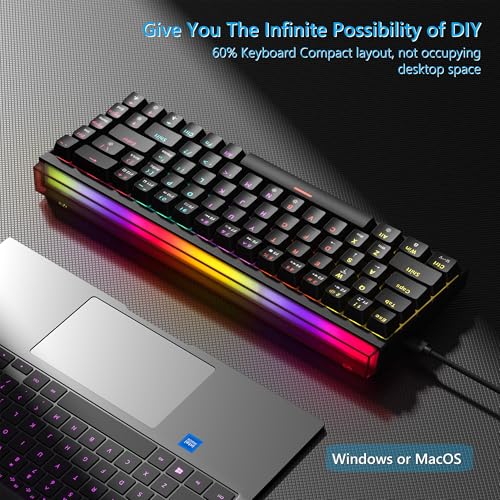 Womier 60% Keyboard Gaming with Light Box, Wired Mechanical Keyboard | with MCA Keycaps, OEM Profile, Programable,64 Keys Hot Swap RGB Cream Custom Key board for PC Computer WIN/MAC,WK68 PRO-Black - color: WK68-Black