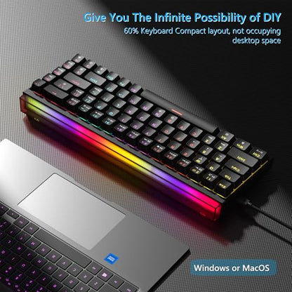 Womier 60% Keyboard Gaming with Light Box, Wired Mechanical Keyboard | with MCA Keycaps, OEM Profile, Programable,64 Keys Hot Swap RGB Cream Custom Key board for PC Computer WIN/MAC,WK68 PRO-Black - color: WK68-Black