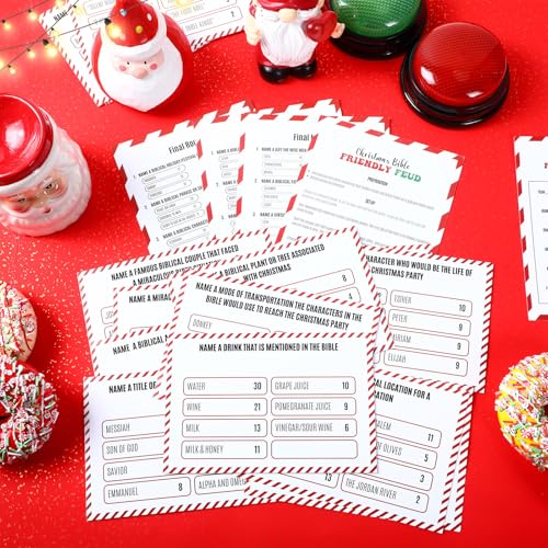 Christmas Bible Friendly Feud Game with 2 Answer Buzzers, Religious Card Board Game Night Church Group Fun Trivia Quiz for Xmas Holiday Party Office Class Team Building - style: Christmas