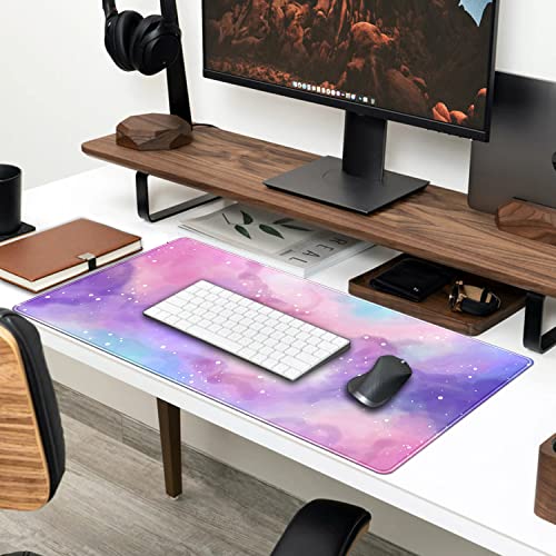 Desk Pad Purple Starry Sky Cute Gaming Mouse Pad Galaxy Gamer Girl Cute Pink Desk Decor Keyboard Desk Mat, Stitched Edges Desktop with Stitched Edges Non-Slip Large Computer Mat 31.5x15.7 in | Cute Pink Desk Decor Keyboard Desk Mat, Stitched Edges Desktop
