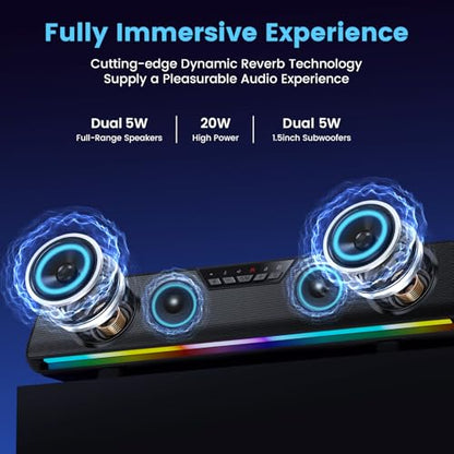 Computer Sound Bar Speaker Sound Bar for Smart TV-5.1, Bluetooth Speaker USB Plug & Play RGB Sound Bar Speaker Gaming Speakersr Desktop Speaker,PCspeaker,Laptopspeaker,Tablet Speaker