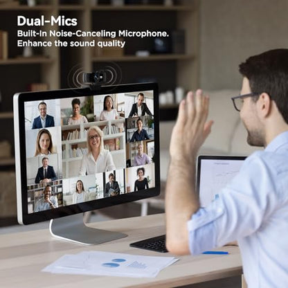 Full HD 1080P Webcam with Dual Microphones & Privacy Cover for PC, Desktop, Laptop, Plug&Play USB Computer Camera with Auto Light Correction for Zoom/Teams/Skype, Conferencing and Live Streaming