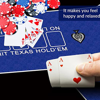 nuveti Poker Mat - 55 x 28inch Non-Slip Poker Table Game Mat - Portable Rubber Waterproof Poker mat for Table 6-8 Player Card Game Anti-Slip Rubber Poker Table Top Layout - color: 55 X 28 Inch Rectangular-blue8