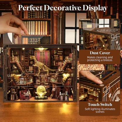 MiniCity Beyond Library Book Nook Kit, Wooden Miniature House with LED | 1074-piece wood/paper/plastic kit with LED and dust cover; glue/tools included; 8-10 hr build for shelf decor, ages 14+. - style: Beyond Library Max
