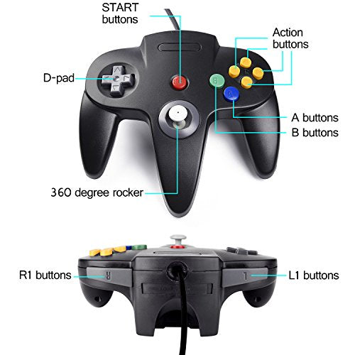miadore N64 Classic Controller, Retro N64 64-bit Remote Gamepad Joystick for N64 Console Video Game System (Black) - color: Black