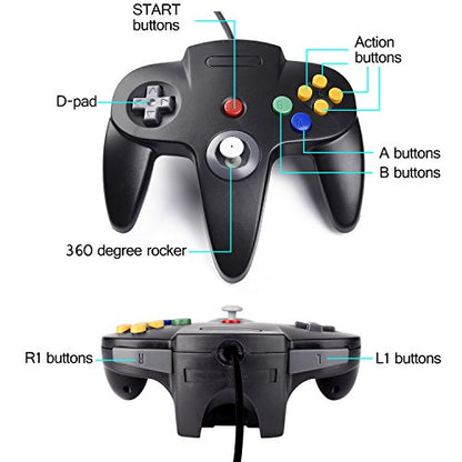 miadore N64 Classic Controller, Retro N64 64-bit Remote Gamepad Joystick for N64 Console Video Game System (Black) - color: Black