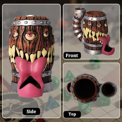 Dice Tower Mug DND Dice Rolling Tower with 7 PCS Dice Set | Suitable for Dungeons And Dragons, Tabletop Games, Available As Drink Holder, RPG Gifts Accessories. - color: Original Wood
