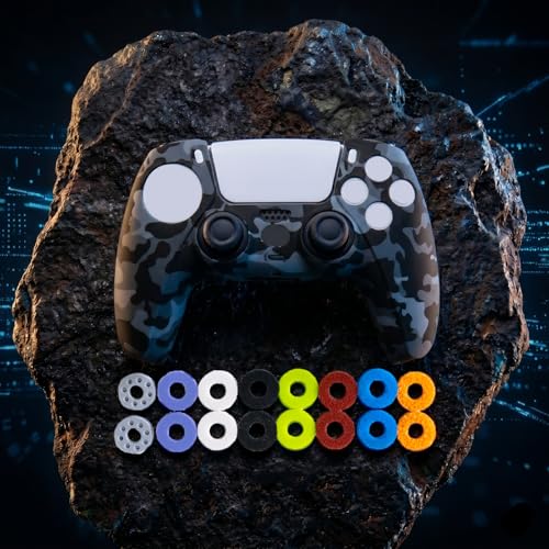 Silicone Case for PS5 Controller with 16Pcs Precision Rings, 3 Resistance Levels Aim Assist Motion Control Rings, Anti-Slip Protective Skin for DualSense Wireless Controller - Black Camo - color: Black