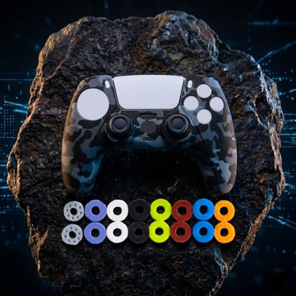 Silicone Case for PS5 Controller with 16Pcs Precision Rings, 3 Resistance Levels Aim Assist Motion Control Rings, Anti-Slip Protective Skin for DualSense Wireless Controller - Black Camo - color: Black