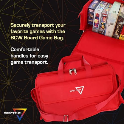 BCW Spectrum Board Game Bag | Durable Duffle for 6-8 Board Games | Expandable Pockets & Storage | Comfortable Removable Shoulder Strap | Easy Top & Side Access - color: Red