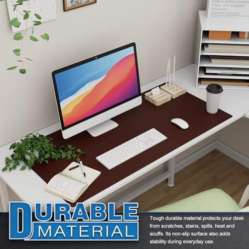 K KNODEL Large Office Leather Desk Mat, Mouse and Keyboard Pad, Computer and Laptop Mat, Desktop Protector and Cover, Writing Pad and Blotter (35.4"x17", Dark Brown) - color: Dark Brown, size: 35.4" x 17"