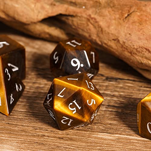 UDIXI Stone DND Dice Set Tiger's Eye Gemstone D&D Dice for Tabletop Games | Natural Stone, Premium Gift Box, DM Gift, for Dungeons and Dragons Role Playing Games - color: Tiger's Eye