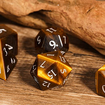 UDIXI Stone DND Dice Set Tiger's Eye Gemstone D&D Dice for Tabletop Games | Natural Stone, Premium Gift Box, DM Gift, for Dungeons and Dragons Role Playing Games - color: Tiger's Eye