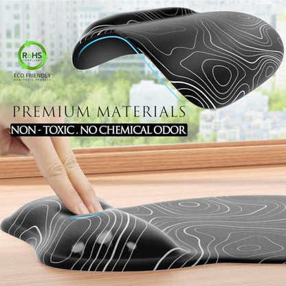 MROCO Ergonomic Mouse Pad Gel Wrist Rest, 9.4 x 8.1 in, Black Topographic | Ergonomic Shape Design, Multiple Pattern Options, Gel Wrist Comfort, Smooth Lycra Surface, Non-Slip PU Base - color: Black Topographic