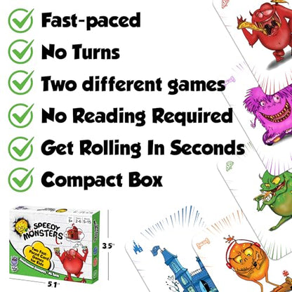 Speedy Monsters-Card Games for Kids Ages 4-8, Fast-Paced and Easy to Learn | Fun, Colorful Monster Match Game. No Reading Required. No Turns, Everyone Plays at Once. For 2-6 Players, Ages 6&Up - style: Speedy Monsters