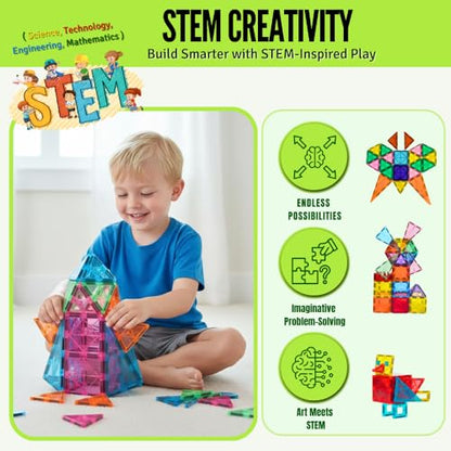 Magnetic Tiles 100 pcs with 2 Cars, STEM Building Blocks for Kids, Educational Gift, Magnet Construction Toys for Toddlers, School Teacher Supplies, Classroom Must-Haves - style: 100 Pieces