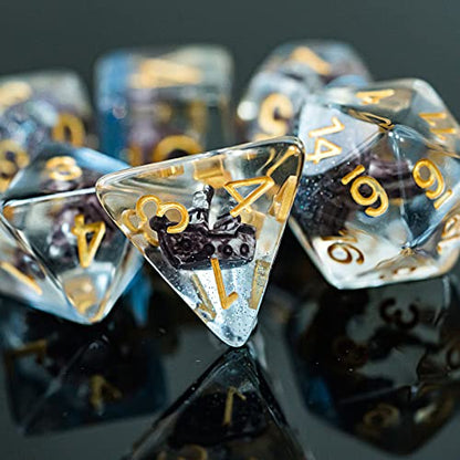 UDIXI Sailboat DND Dice Set Resin Polyhedral D&D Dice for Tabletop Games | Velvet Storage Bag, DM Gift, for Dungeons and Dragons Role Playing Games Board Games - color: Ocean/Sailboat