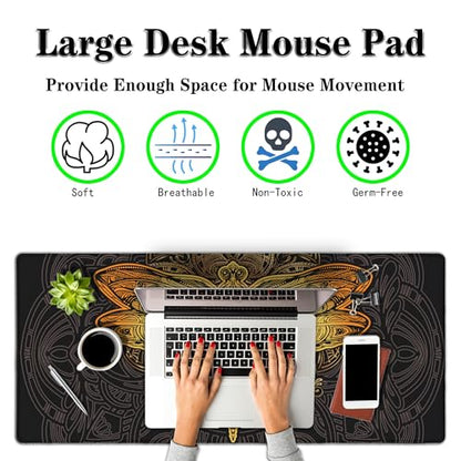 Gaming Desk Mats Gold, Desk Mouse Pad Extra Large Mouse Pads, Pad for Mouse Non-Slip Rubber Base Waterproof with Stitched Edges, 35.4 X 15.7 inch for Work/Game/Office/Home Dragonfly Mandala - color: Dragonfly Mandala