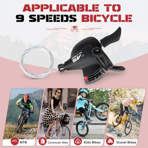 WEEROCK Bike Shifter Lever 9 Speeds Right Thumb Gear Shift Lever for MTB | 2:1 Pull Ratio, Gear View Window, Smooth Shifting, for Mountain Bike, Touring Bike, Fold Bike, Flat-bar Road Bike, Kid Bike - color: Right 9 Speed