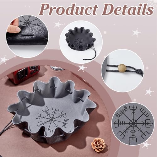 WADORN 2Pcs Dice Tray Circle Drawstring Bags Rolling Drawstring Dice Bags with Compass Pattern for Jewelry Keys, Rolling Bag Dices Tray Storage Case Pouches Holder for RPG Players Tabletop Gamer
