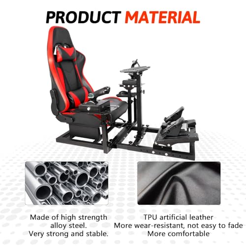 Gazzyt Flight Racing Simulator Cockpit Stand with Red Seat Fit for Logitech G29 G920 G923 X52 for Thrustmaster Hotas race car seat without Steering Wheel, Pedals, shifters, Keyboard and Flight Stick