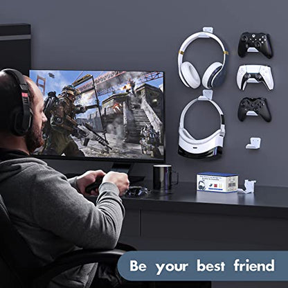 PS5/PS4/Xbox/Switch Controller Mount - Adhesive Holder & Headset Stand for PS5 Console, Universal Accessories Hook
