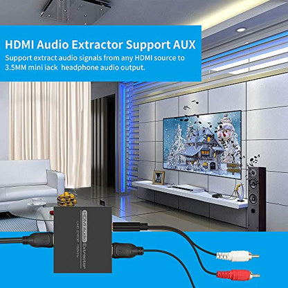 HDMI Audio Extractor 4K with 3.5mm AUX Stereo and L/R RCA Out Converter Adapter Splitter Support 4K 1080P 3D Compatable for PS3 Xbox Fire Stick - color: BLACK