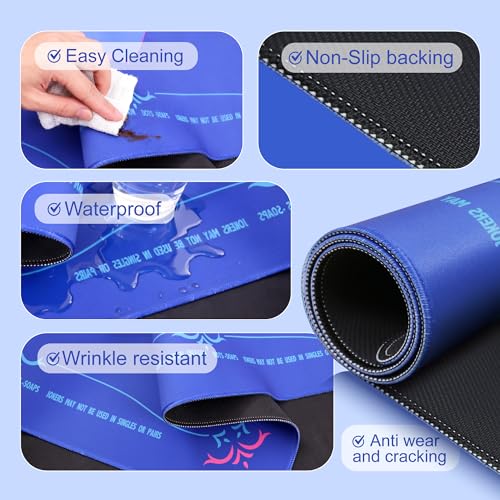 KUNTE Mahjong Mat, Blue, 32x32 Inch | Foldable, Quiet, Waterproof & Non-Slip, Printed Rules, Asian-Themed Game Nights - color: Blue