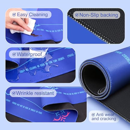 KUNTE Mahjong Mat, Blue, 32x32 Inch | Foldable, Quiet, Waterproof & Non-Slip, Printed Rules, Asian-Themed Game Nights - color: Blue