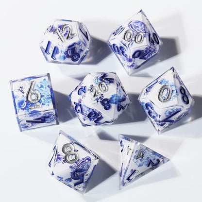 DND Resin Sharp Edge Polyhedral Dice Set,for Dungeons and Dragons RPG MTG Table Games,7 Pcs Handmade Porcelain Dice Set - color: Ceramic Dream