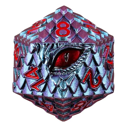 33mm Dragon Scale Dice,Dragon Eye Metal Dice with Gift Metal Box for TTRPG Tabletop Gaming,Dungeon Masters,RPG Adventures(Blue Purple & Red Eye)