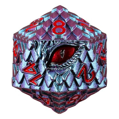 33mm Dragon Scale Dice,Dragon Eye Metal Dice with Gift Metal Box for TTRPG Tabletop Gaming,Dungeon Masters,RPG Adventures(Blue Purple & Red Eye)