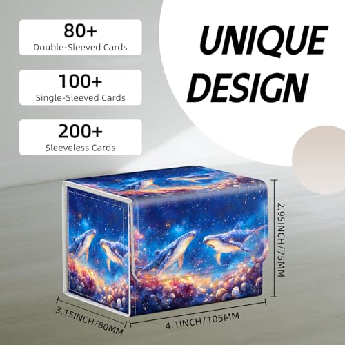 Trading Card Storage Box, Holds 100+ for MTG Cards, PU Leather with Magnetic Closure, Starry Whales Fantasy Print Durable Deck Box for Magic the Gathering, Trading Card Games - color: Starry Whales Fantasy Print