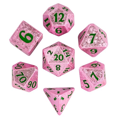 Pink DND Dice Set Sparkling D&D Polyhedral Dice for Tabletop Games | Leather Storage Bag, DM Gift, for Dungeons and Dragons Role Playing Games - color: Electroplated-pink