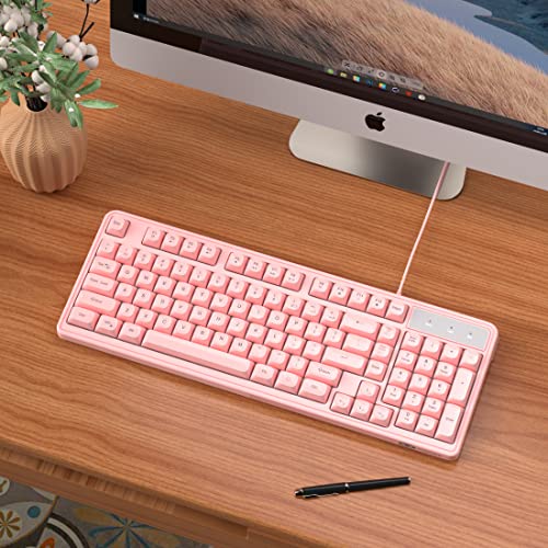 Camiysn Wire Gaming Keyboard, 7 Colorful Rainbow Backlight Classic Gaming Keyboard (Pink) - color: Pink