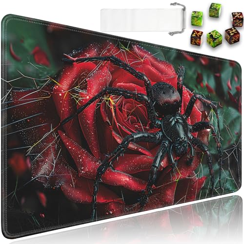 for MTG Playmat + Drawstring Travel Pouch + 6 Dice Counter, for Tabletop Trading Card Game Playmats or Mouse Pad, Anti-Slip Rubber 24 x 14 in, Red Roses and Spiders for TCG Playmat (No with Zone) - color: JV-Playmat-6-1-E138