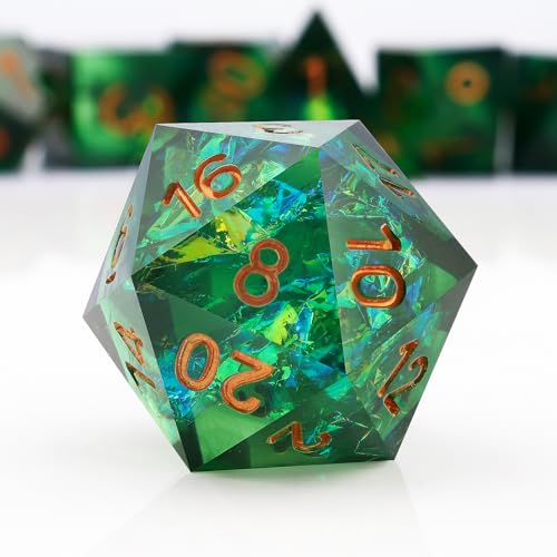 Haxtec Sharp Dice Resin DND Dice Set Polyhedral D&D Dice for Roleplaying Dice Games Compatible with Dungeons and Dragons Gifts - color: Green Gold