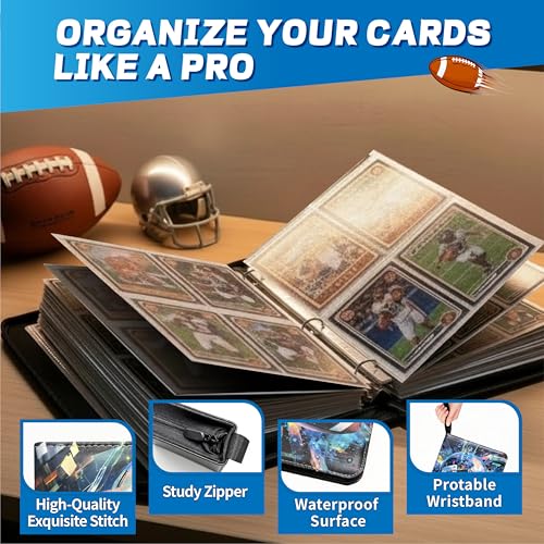 Football Card Binder with Sleeves, 4-Pocket Portable Card Protectors Album Holder Book with Zipper, Fits 400 Cards with 50 Removable Sleeves, Football Cards Display Storage Carrying Case -01 - color: Football-400 cards