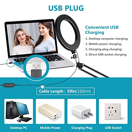 Ring Light Wall Mout Phone Holder, 10'' Ring Light with Wall Folding Arm Compatible with iPhone 15 14 13 12 11 Xr Xs X 9 8 7 Plus and Samsung Cell Phones and Webcams