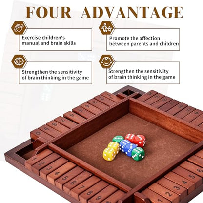 Shut The Box Game Wooden,4 Players Math Games for Kids 8-12,Dice Box Family Games for Kids and Adults,Board Tabletop Games for Kids 5-7, 12 Inch Close The Box Game for Classroom,Home or Party(4-Retro) - style: 4-player - Retro