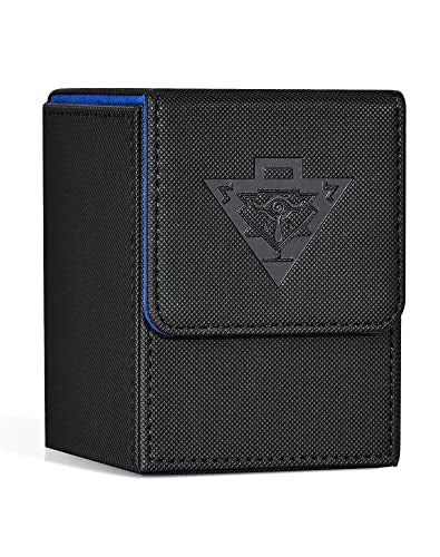 ZLCA Card Deck Box for MTG Yugioh TCG, Card Storage Box | with Dividers Holds 100+ Sleeved Cards, Premium Card Deck Case Compatible with CCG Trading Cards (Black&Blue,Puzzle) - color: Black&Blue