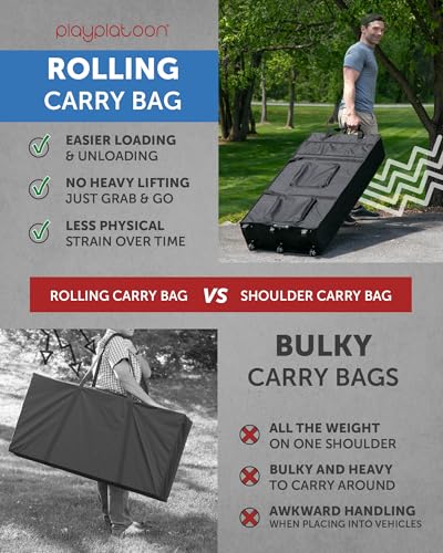 Play Platoon Cornhole Board Carrying Case with Wheels, Regulation Rolling | Bag for Two 4x2 Ft Boards, Set of 8 Bags & Accessories Storage Pocket