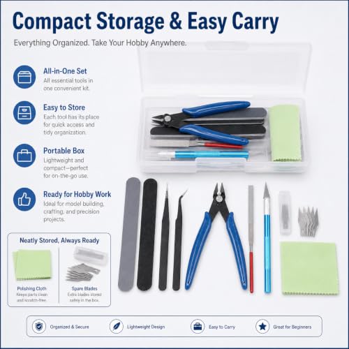 9Pcs Model Tools Kit Hobby Building Tools Craft Set, with Portable Case for Model Building, Assembly and Maintenance,Assembling Miniatures Mecha Car Model Building - color: 9pcs